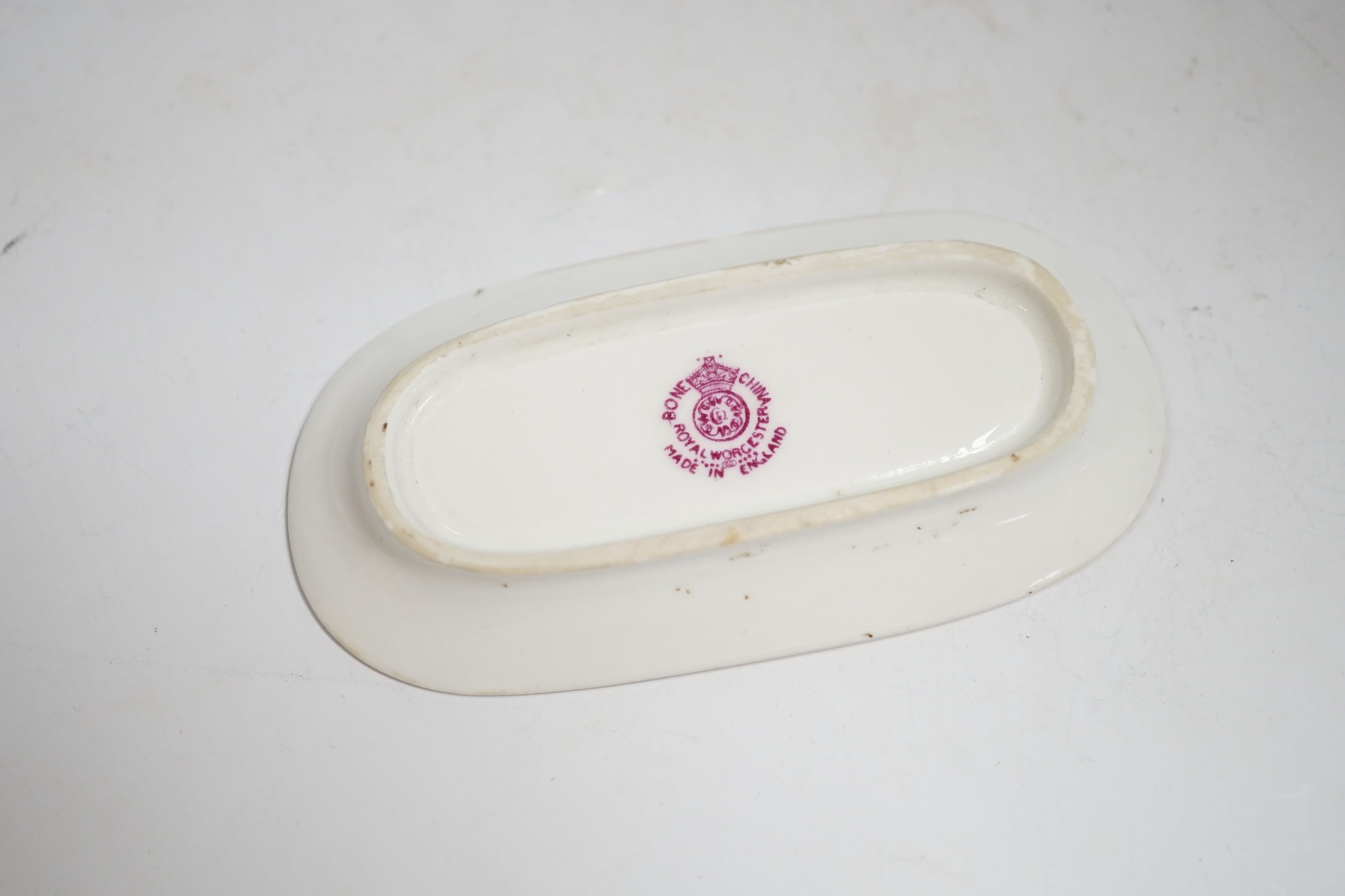A Royal Worcester fruit painted pin dish by Richard Sebright, 10.5cm wide. Condition - good